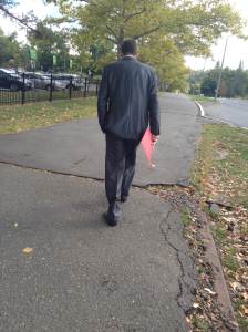 UMass Amherst student on his way to a Career Fair